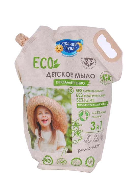 

Жидкое мыло СОЛНЦЕ И ЛУНА ECO д/детей 3в1 с ромашкой в дой-пак, 4 л