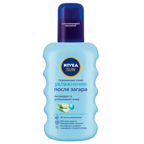 Спрей Nivea Увлажнение после загара с гиалуроном освежающий, 200 мл, (80434) освежающий спрей для тела nivea sun увлажнение после загара 200 мл