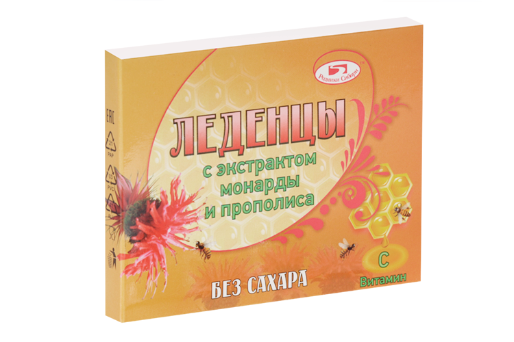 Леденцы Родники Сибири с экстрактом монарды и прополиса б/сахара, 10 шт