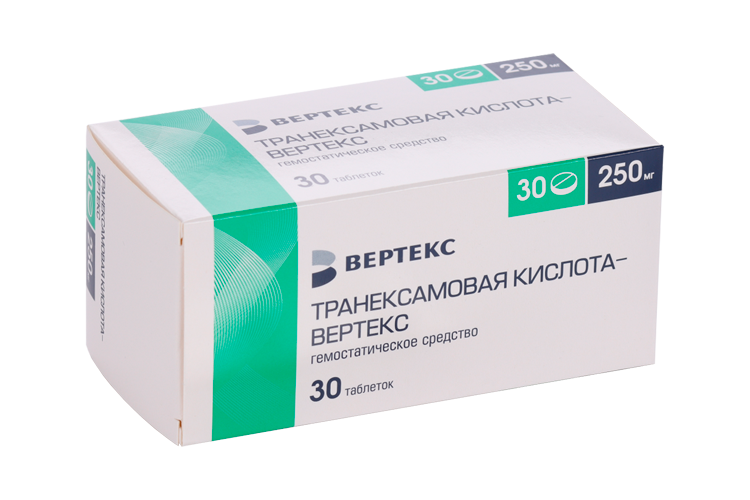 

Транексамовая кислота-Вертекс 250 мг, 30 шт, таблетки покрытые пленочной оболочкой