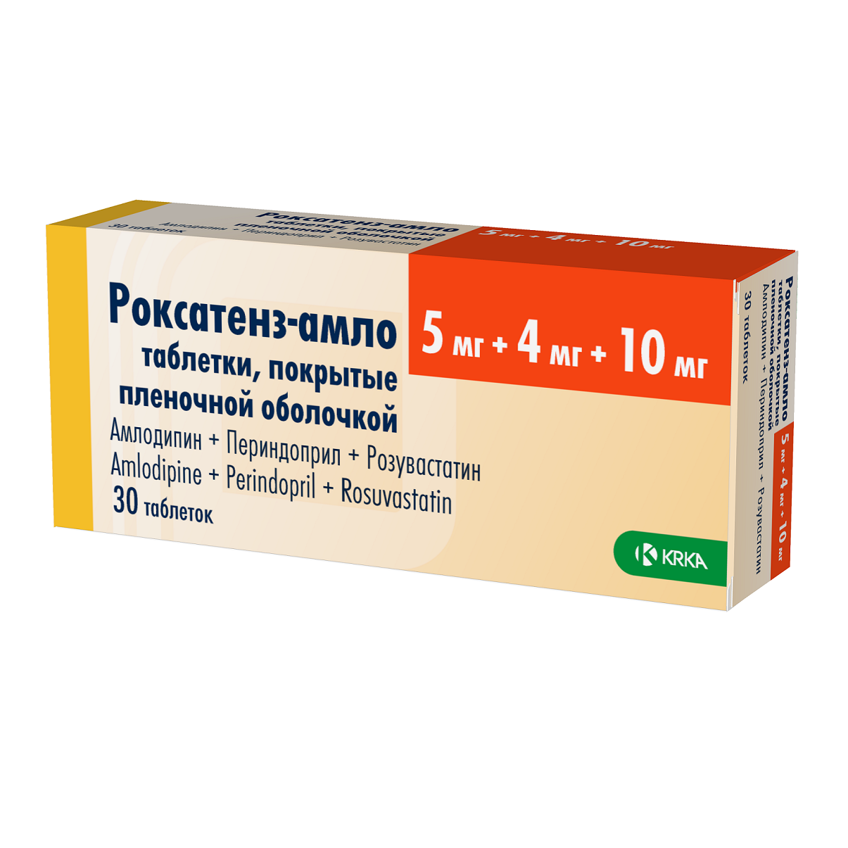 

Роксатенз-амло 5 мг+4 мг+10 мг, 30 шт, таблетки покрытые пленочной оболочкой