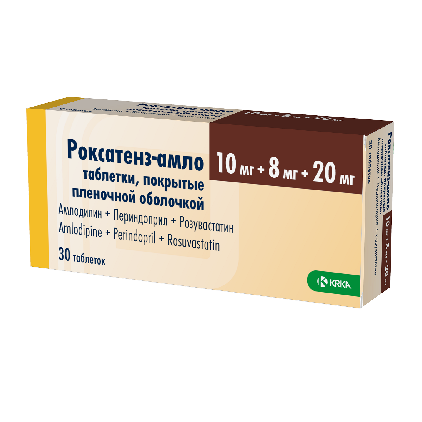 

Роксатенз-амло 10 мг+8 мг+20 мг, 30 шт, таблетки покрытые пленочной оболочкой