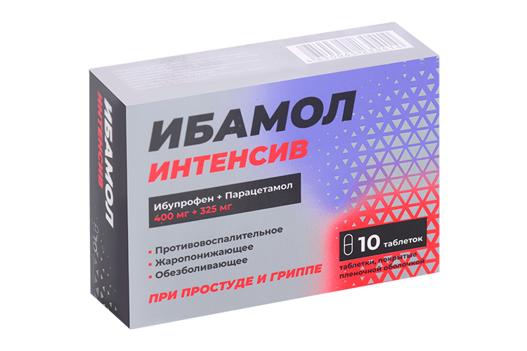 

Ибамол Интенсив 400 мг+325 мг, 10 шт, таблетки покрытые пленочной оболочкой