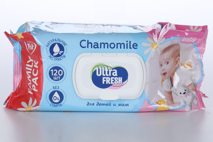 Салфетки Ultra Fresh Chamomile влаж д/детей и мам с клапаном, 120 шт