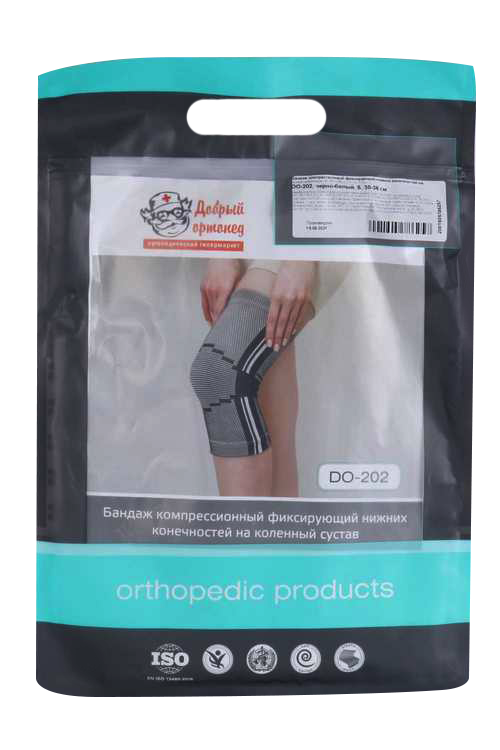Бандаж Добрый Ортопед коленный черно-белый р S