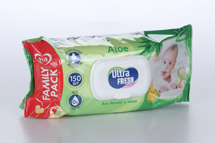 Салфетки Ultra Fresh Baby Aloe влаж д/детей и мам с клапаном, 150 шт