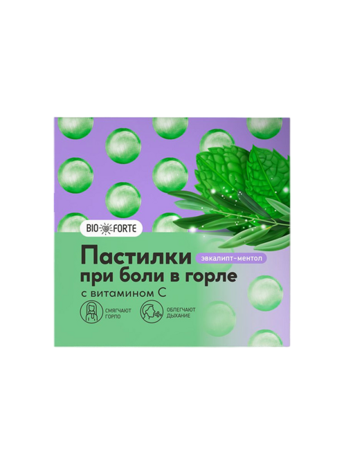 Пастилки BIOFORTE Эвкалипт/ментол при боли в горле, 9 шт