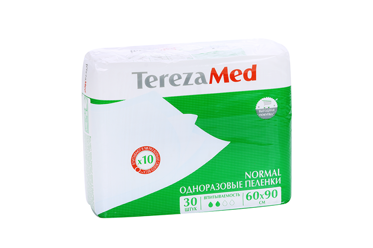 

Пеленки TerezaMed Normal мед однораз впитывающие 4х30шт 60х60 см, 120 шт