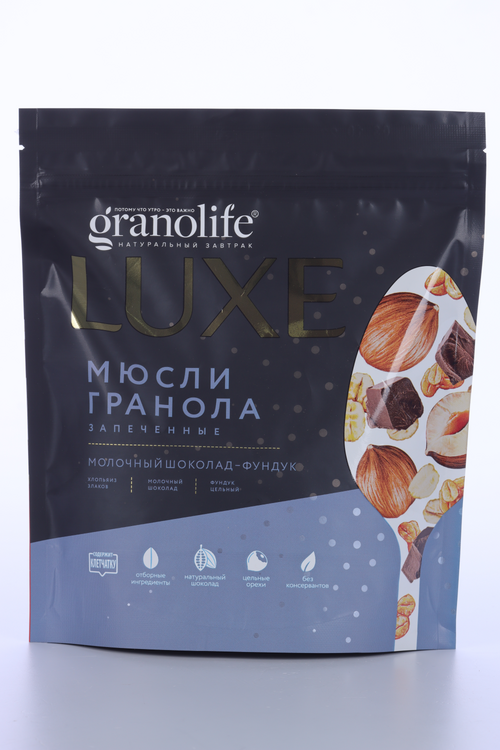 Мюсли запеченные-Гранола Granolife Luxe молочный шоколад/фундук, 300 г мюсли granolife клубника семена чиа 400 г