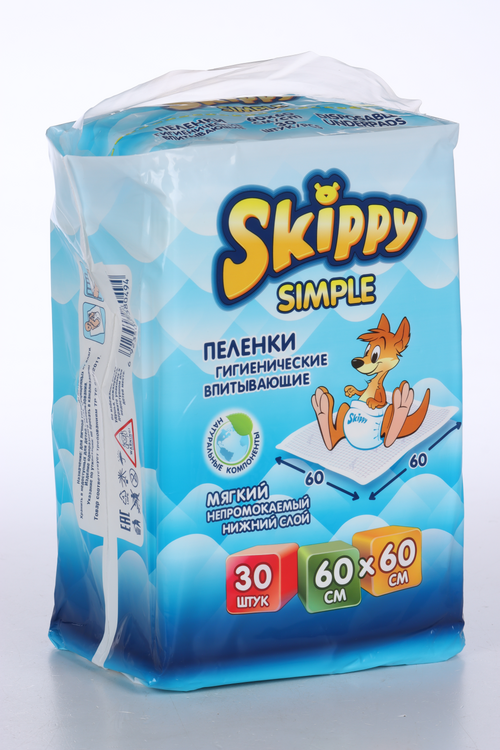 

Пеленки Skippy Simplе одноразовые впитывающие гигиенические 60х60 см, 30 шт