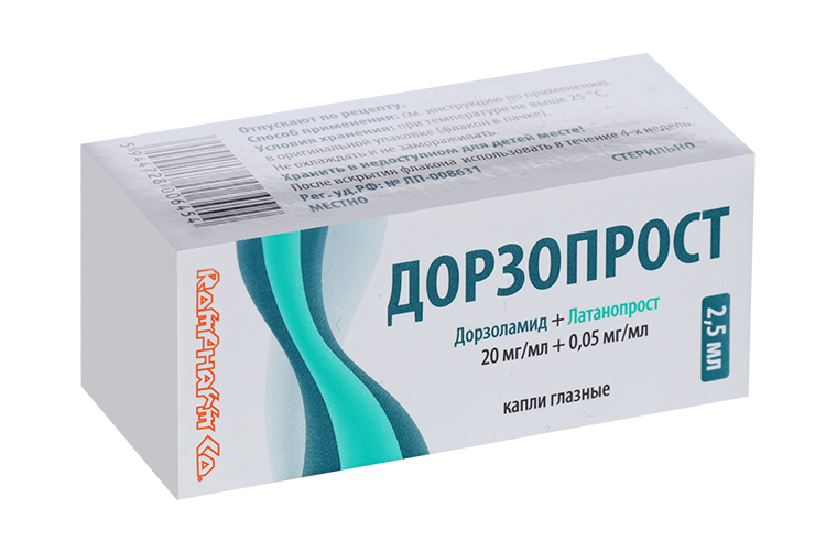 Дорзопрост 20 мг/мл+0.05 мг/мл, 2,5 мл, капли глазные