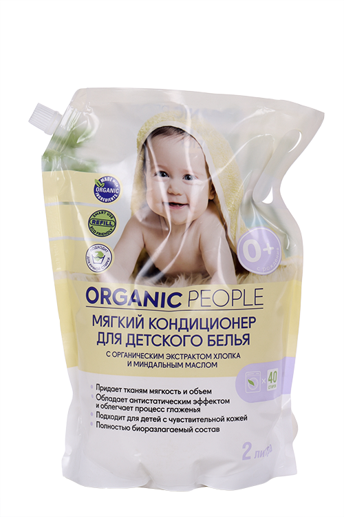 

Кондиционер ORGANIC PEOPLE д/стирки детск белья с экстракт хлопка и миндальн маслом 2 л