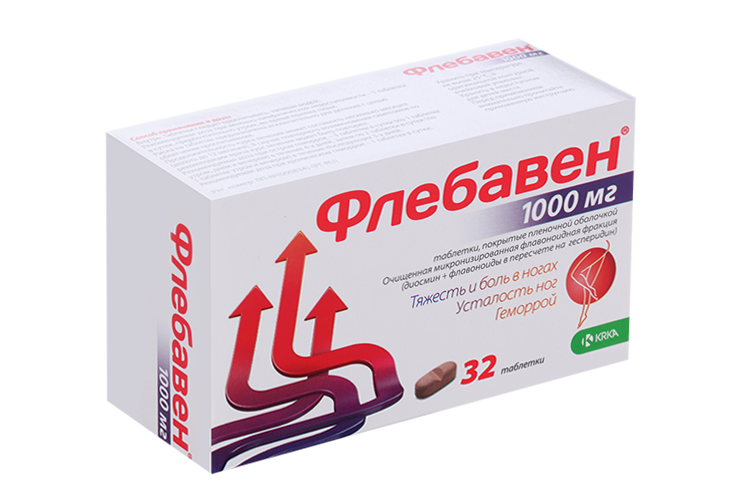 Флебавен 1000 мг, 32 шт, таблетки покрытые пленочной оболочкой