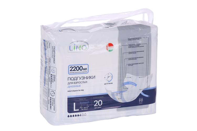 

Подгузники Lino д/взрослых р L, 2 200 мл, 20 шт