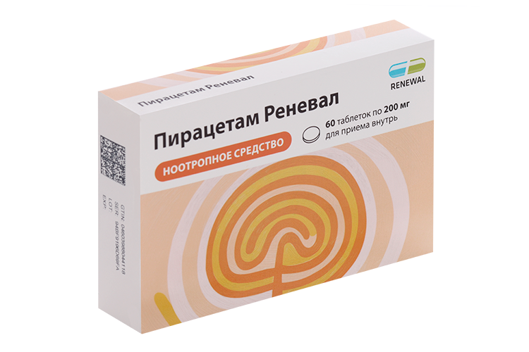 

Пирацетам Реневал 200 мг, 60 шт, таблетки покрытые пленочной оболочкой