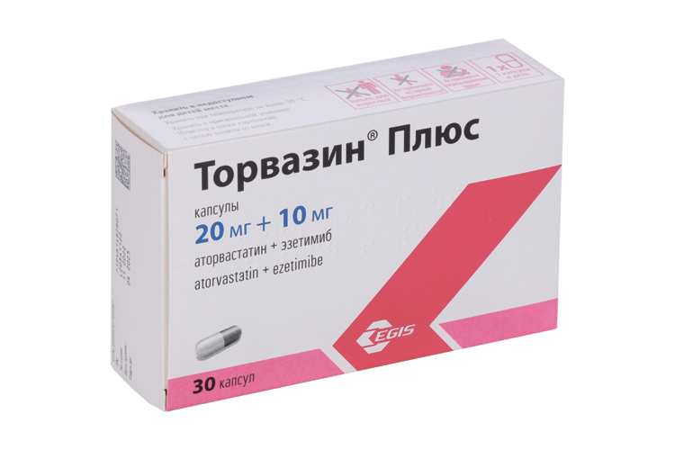 

Торвазин Плюс 20 мг+10 мг, 30 шт, капсулы