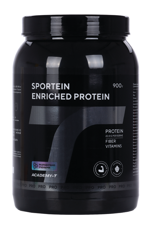 Протеин Академия-Т Sportein Enriched Protein клубника, 900 г сывороточный протеин академия т fit 900 гр клубника