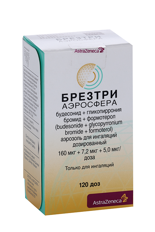 

Брезтри Аэросфера 160 мкг+7.2 мкг+5 мкг/доза, 10,7 г, аэрозоль для ингаляций дозированный (120 доз)