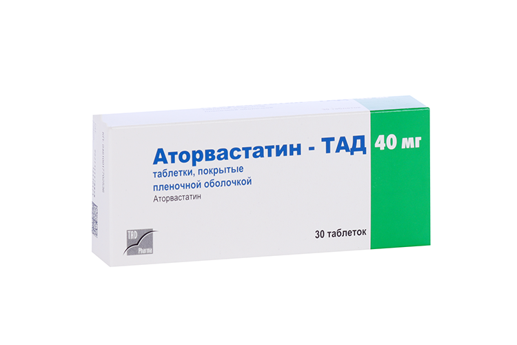 

Аторвастатин-ТАД, 40 мг, 30 шт, таблетки покрытые пленочной оболочкой