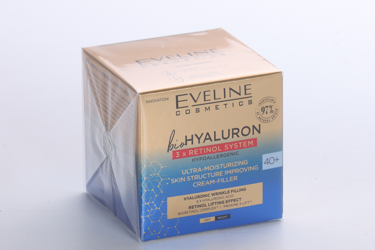 Крем-филлер EVELINE bio HYALURON 3хPETINOL SYSTEM увлаж 40+ днев/ночн, 50 мл