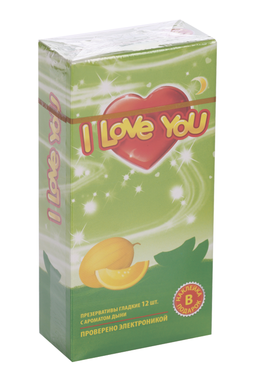 Презервативы I Love You с ароматом апельсина/дыни/банана/клубники/шоколада/без запаха, 12 шт