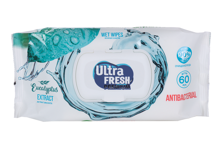 Салфетки влажн Ultra Fresh Premium Antibacterial с экстр эвкалипта 60 шт с клапаном 58₽