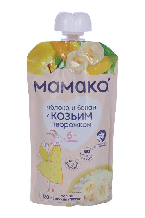 

Пюре Мамако яблоко/банан с козьим творожком, 120 г