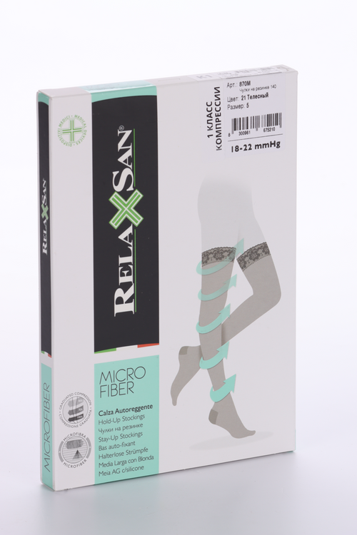 Чулки RELAXSAN Microfiber 1 класс компрессии Stay-Up 140 den 870М телесный р 5, пара