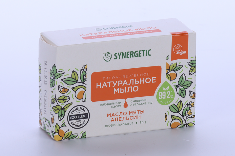 

Мыло SYNERGETIC натуральное туалетное масло мяты и апельсин, 90 г