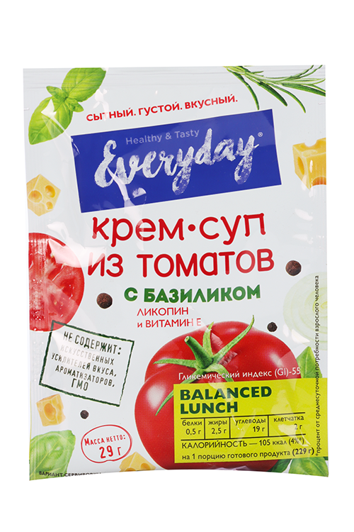 Крем-суп Everyday из томатов с базиликом, 29 г крем суп everyday из шпината с сельдереем 260 г