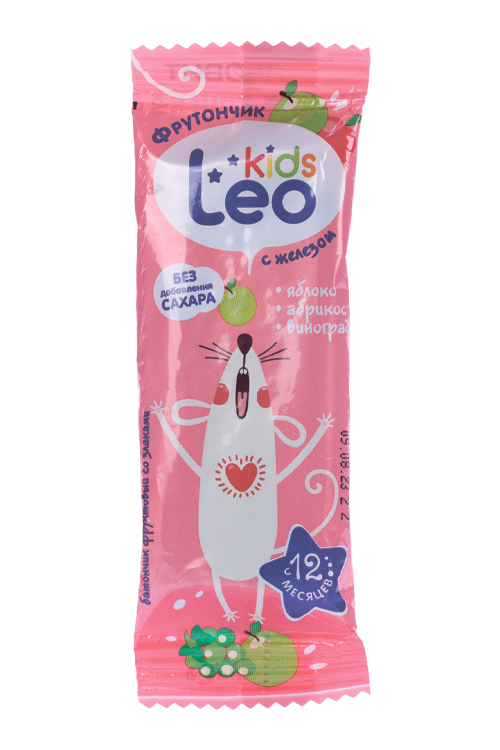 Батончик Leo Kids Фрутончик со злаками яблоко/курага/рис, 20 г фрутончик со злаками леовит kids leo яблоко морковь овсянка 20 мл