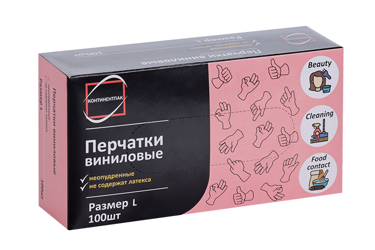 

Перчатки виниловые неопудренные р L, 50 шт, пара