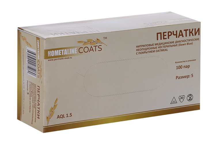 

Перчатки КОМЕТАLINE COATS диагност нитрил н/стер неопудр цвет Dawn Blue с покрытием OATMEAL S, 100 шт