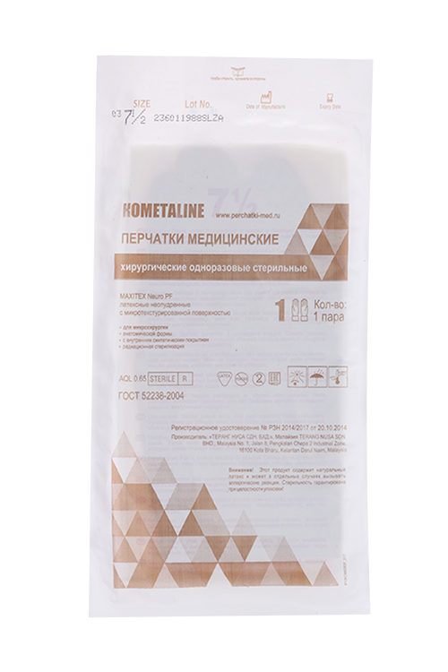 

Перчатки Kometaline Maxiter Neuro PF микрот пок стер хир латекс неоп внут син пок р 7.5, пара