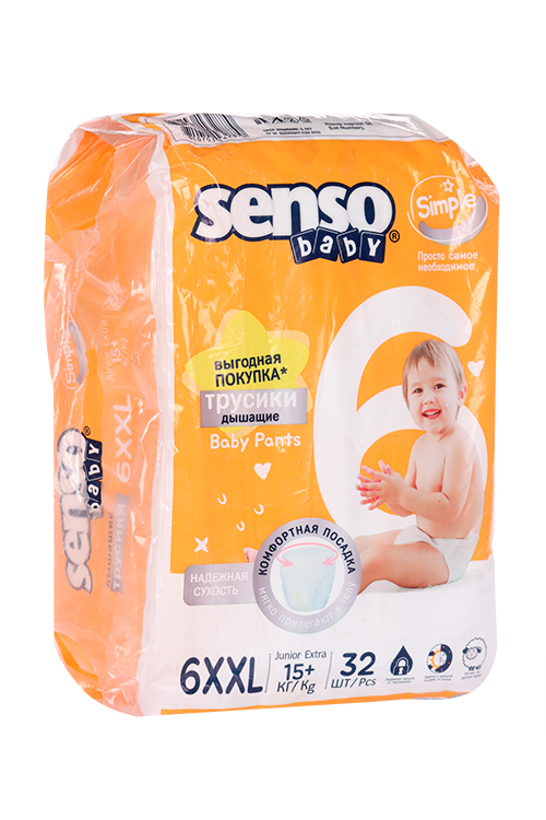 

Подгузники-трусики Senso Baby Simple junior extra детские XXL (15+ кг), 32 шт