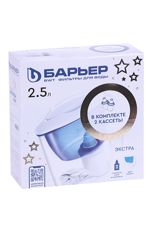 

Фильтр Кувшин Барьер Экстра индиго 2,5л+2 кассеты фильтрующие сменные Барьер Старт