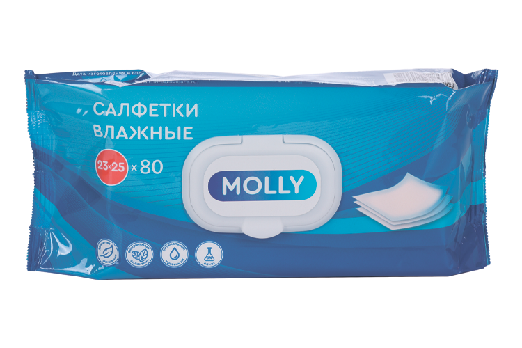 Салфетки Molly влажные очищающие с крышкой, 80 шт