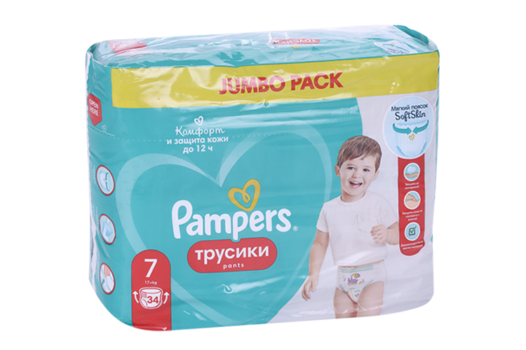 

Подгузники-трусики Памперс Пантс Джамбо Пак 7 (17+кг), 34 шт