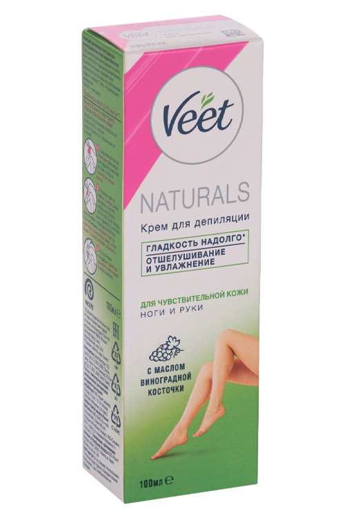 Крем VEET Naturals с маслом виноградной косточки д/депиляции д/чувств кожи, 100 мл