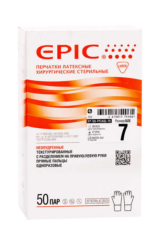 

Перчатки хирурн стер Эпик латекс р.7, пара