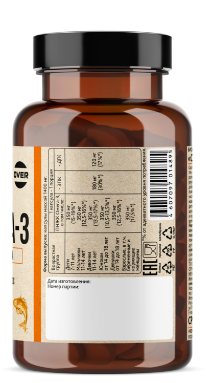 

Омега-3 35% OVERvit, 1 400 мг, 60 шт, капсулы