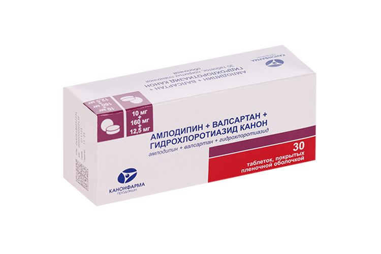 

Амлодипин+Валсартан+Гидрохлоротиазид Канон 10 мг+160 мг+12.5 мг, 30 шт, таблетки покрытые пленочной оболочкой