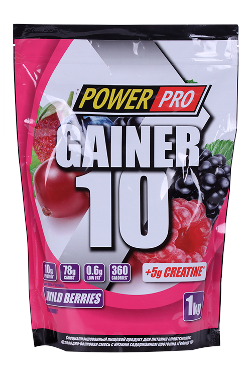 Гейнер 10 Power Pro, 1 000 г, порошок со вкусом лесных ягод