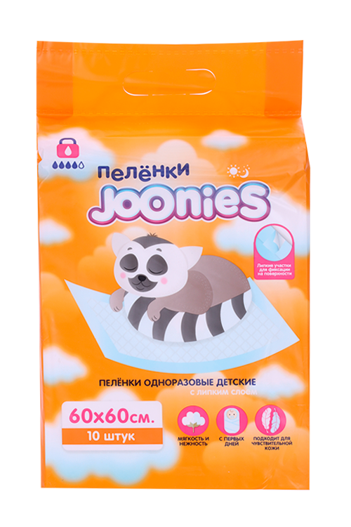 

Пеленки Joonies одноразовые детские с липким слоем 60х60 см, 10 шт