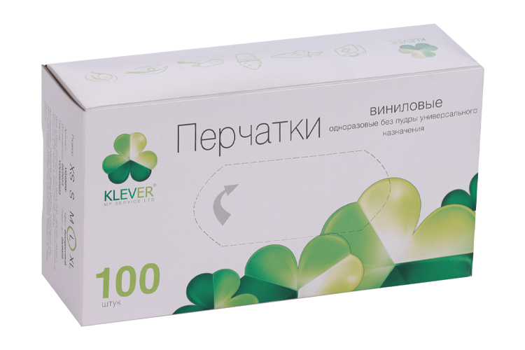 

Перчатки KLEVER винил/однораз/неопудр/универ/бесцвет р L, 50 шт, пара