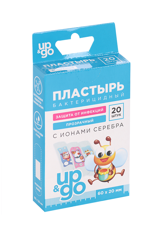 Пластырь UP&GO бактерицид детский с серебром Тату/ tattoo прозрачный 60х20 мм, 20 шт