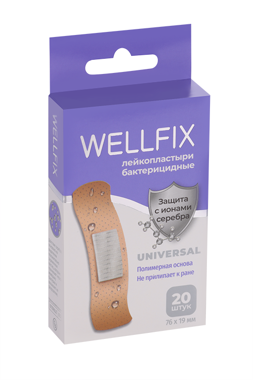

Лейкопластырь Wellfix бактерицидный на полимерной основе Universal, 20 шт