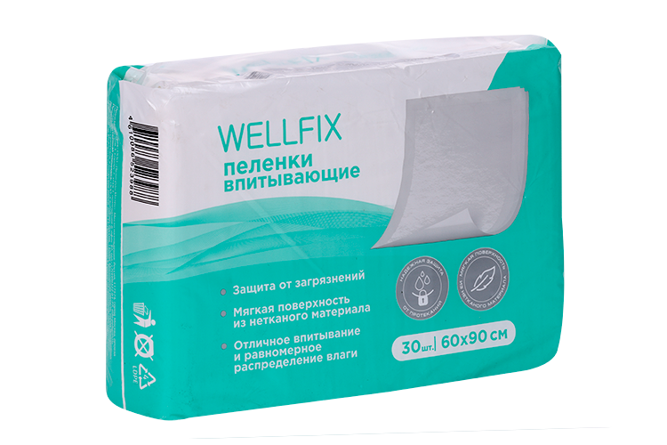 

Пеленки Wellfix медицинские впитывающ однораз 60х90 см, 30 шт
