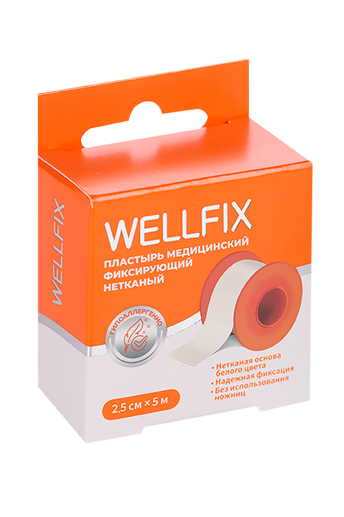 Пластырь Wellfix мед фиксир неткан белый 2.5х500 см цена и фото