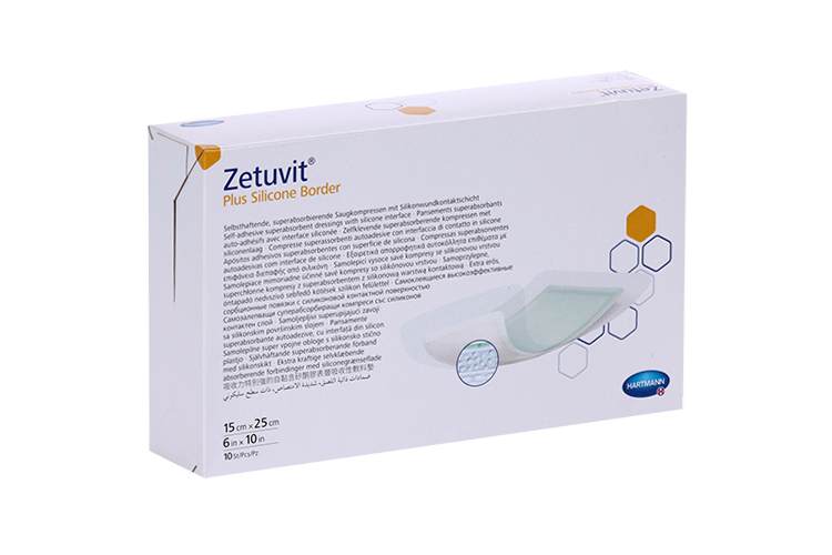 Повязка Zetuvit Plus Silicone Border суперабсорб слой силик стерил/самокл 15х25 см, 10 шт